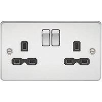 KnightsBridge Flat plate 13A 2G DP switched socket - polished chrome with black insert