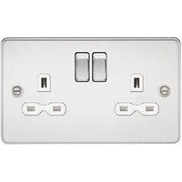 KnightsBridge Flat plate 13A 2G DP switched socket - polished chrome with white insert