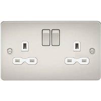 KnightsBridge Flat plate 13A 2G DP switched socket - pearl with white insert