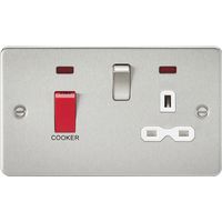 KnightsBridge Flat plate 45A DP switch and 13A switched socket with neon - brushed chrome with white insert