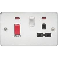 KnightsBridge Flat plate 45A DP switch and 13A switched socket with neon - polished chrome with black insert
