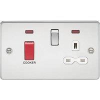 KnightsBridge Flat plate 45A DP switch and 13A switched socket with neon - polished chrome with white insert