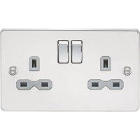 KnightsBridge Flat plate 13A 2G DP switched socket - polished chrome with grey insert