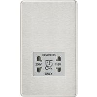 Knightsbridge Screwless Dual Voltage Shaver Socket in Brushed Chrome with Grey Insert