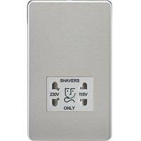 Knightsbridge Screwless Dual Voltage Shaver Socket in Brushed Chrome with Grey Insert