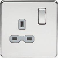 KnightsBridge Screwless 13A 1G DP switched socket - polished chrome with grey insert