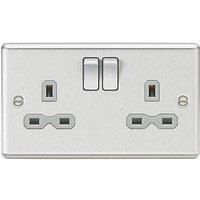 Knightsbridge CL9BCG 13A 2G DP Rounded Edge Switched Socket with Grey Insert, Silver