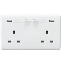 Knightsbridge CU9904 Curved Edge 13 A 2 Gang Switched Socket with Dual USB Charger, 230 V, White