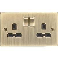 Knightsbridge 13A 2G Switched Socket - Square Edge Antique Brass - NEW