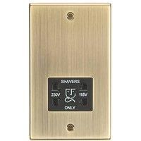 Knightsbridge CS89AB Square Edge Antique Brass Dual Voltage Shaver Socket with Insert, 230 V