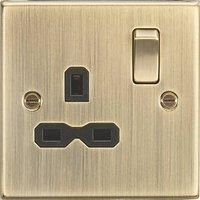 KNIGHTSBRIDGE ANTIQUE BRASS SQUARE EDGE Switches & Sockets BLACK Insert + USB