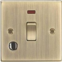 Knightsbridge CS834FAB 20A 1G DP Switch with Neon & Flex Outlet - Square Edge Antique Brass