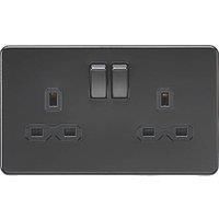 Knightsbridge 13A 2G DP switched socket - matt black with black insert, SFR9000MBB
