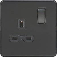 KnightsBridge Screwless 13A 1G DP switched socket - Matt black with black insert