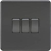KnightsBridge Screwless 10AX 3G 2-Way Switch - Matt Black with black rockers