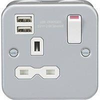 KnightsBridge Metal Clad 13A 1G Switched Socket with Dual USB Charger (2.4A)