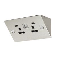 KnightsBridge 13A 2G Mounting Switched Socket with Dual USB Charger (2.4A) - Stainless Steel with black insert