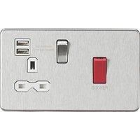 KnightsBridge 45A DP Switch & 13A Switched Socket with Dual USB Charger 2.4A - Brushed Chrome with white insert