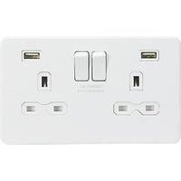 KnightsBridge 13A 2G switched socket with dual USB charger A + A (2.4A) - Matt white
