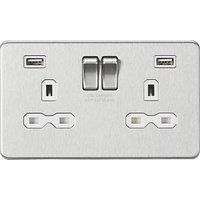 KnightsBridge 13A 2G switched socket with dual USB charger A + A (2.4A) - Brushed chrome with white insert