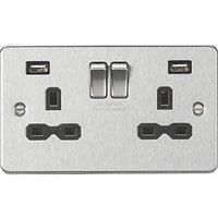 KnightsBridge 13A 2G switched socket with dual USB charger A + A (2.4A) - Brushed chrome with black insert