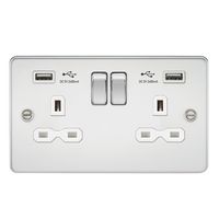 KnightsBridge 13A 2G switched socket with dual USB charger A + A (2.4A) - Polished chrome with white insert