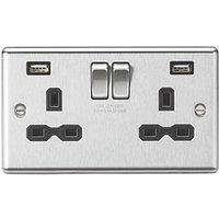 Knightsbridge CL9224BC Switched Socket, 2.4 A Dual USB Charger with Black Insert, Rounded Edge Brushed Chrome, 13 A, 2G