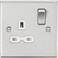 13A 1G DP Switched Socket with White Insert - Square Edge Brushed Chrome