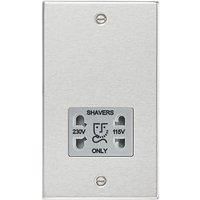 KnightsBridge 115/230V Dual Voltage Shaver Socket with Grey Insert - Square Edge Brushed Chrome