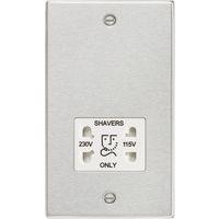 Knightsbridge Square Edge Dual Voltage Shaver Socket in Brushed Chrome with White Insert