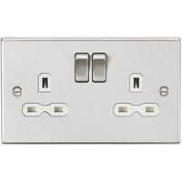 13A 2G DP Switched Socket with White Insert - Square Edge Brushed Chrome