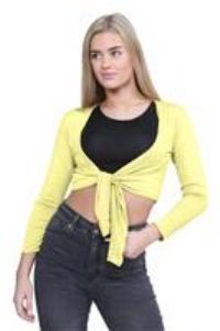 janisramone® Women/'s Cardigans, Plain Long Sleeve Bolero Cardigans for Women - Front Tie Cropped Cardigan, Perfect Shrug for Layering Over Summer Dresses Yellow