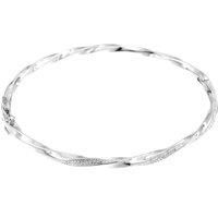Sterling Silver Crystal Twisted Hinged Bangle