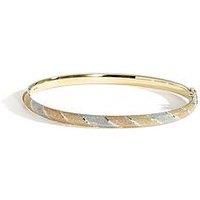 Love Gold 9Ct Yellow Gold & Sterling Silver Bonded Three Colour Diamond Cut Bangle