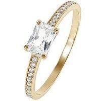 Love Gold 9Ct Yellow Solid Gold 6X4 Emerald Cut Cubic Zirconia Solitaire Band Ring