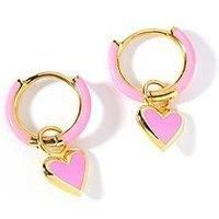 The Love Silver Collection Gold Plated Sterling Silver Pink Enamel Removable Heart Charm 10Mm Hoop Earrings