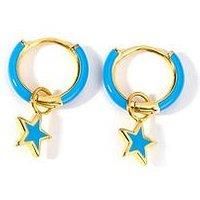 The Love Silver Collection Gold Plated Sterling Silver Blue Enamel Removable Star Charm 10Mm Hoop Earrings
