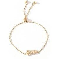 The Love Silver Collection 18Ct Gold Plated Sterling Silver Cubic Zirconia Love Adjustable Friendship Bracelet