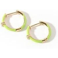 The Love Silver Collection 18Ct Gold Plated Sterling Silver Cubic Zirconia Green Enamel 17Mm Hoop Earrings