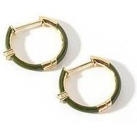 The Love Silver Collection 18Ct Gold Plated Sterling Silver Cubic Zirconia Forest Green Enamel Hoop Earrings 17*2Mm