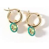 The Love Silver Collection 18Ct Gold Plated Sterling Silver Cubic Zirconia Green Enamel Charm Hoop Earrings