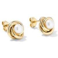 The Love Silver Collection Gold Plated Sterling Silver Freshwater Pearl Knot Stud Earrings