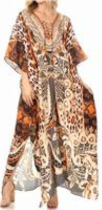 Sakkas - LongKaftan Georgettina Ligthweight Printed P5 CTO247-Orange