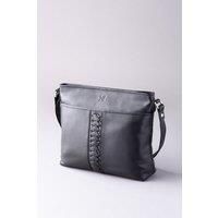 Lakeland Leather Women's Real Leather Shoulder Hand Bag with Pocket Plait Detail Adjustable Strap in Black