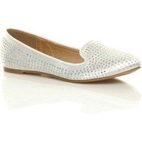 WOMENS LADIES FLAT DIAMANTE WEDDING EVENING BALLERINA PUMPS DOLLY SHOES SIZE