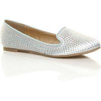 WOMENS LADIES FLAT DIAMANTE WEDDING EVENING BALLERINA PUMPS DOLLY SHOES SIZE