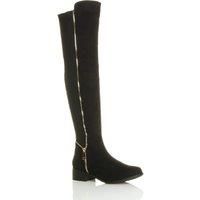 WOMENS LADIES HIGH OVER THE KNEE ELASTIC STRETCH PULL ON LOW HEEL BOOTS SIZE