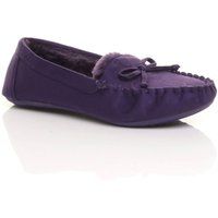 WOMENS LADIES WARM FUR LINED COLLAR TIE UP BOAT SHOES MOCCASINS SLIPPERS SIZE