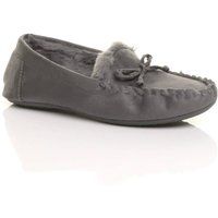 WOMENS LADIES WARM FUR LINED COLLAR TIE UP BOAT SHOES MOCCASINS SLIPPERS SIZE