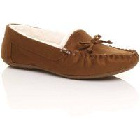 WOMENS LADIES WARM FUR LINED COLLAR TIE UP BOAT SHOES MOCCASINS SLIPPERS SIZE